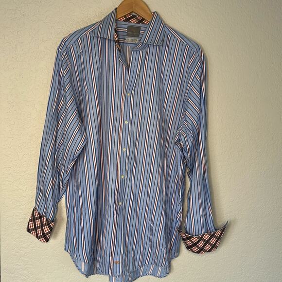 Thomas Dean Flip Cuff Button Up Shirt Mens XL Blue Orange Stripe Florida Gators - Picture 1 of 7